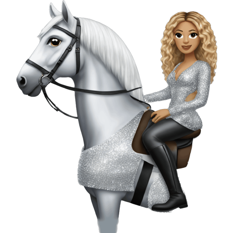 beyonce wearing silver crystal leopard riding silver sparkly horse emoji