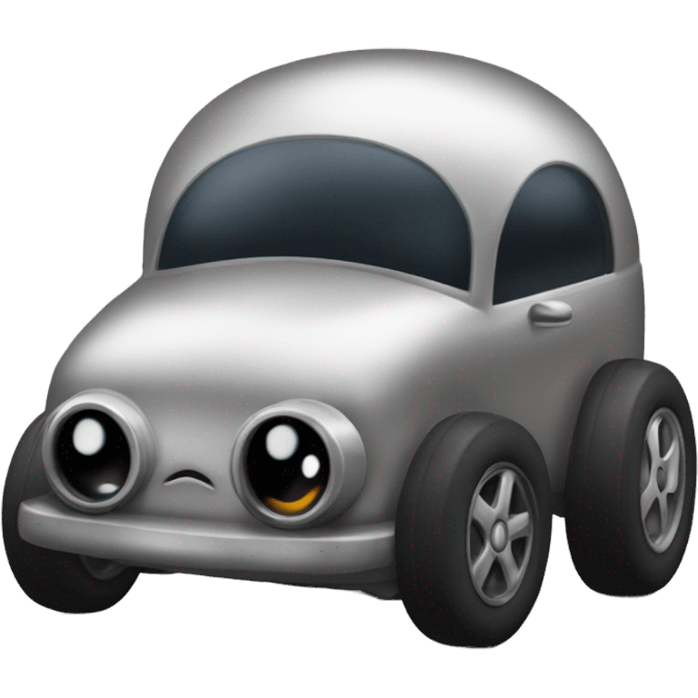 Metal cute black eyes Kirby ball driving on 4 car wheels emoji