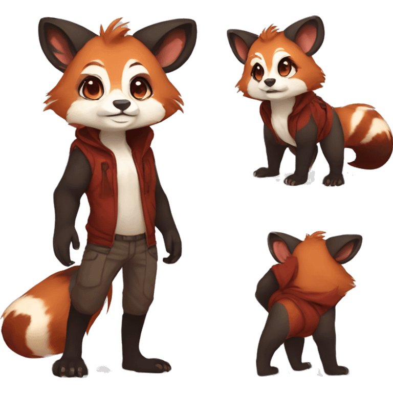 Anthro, Sona, Red Panda-Mouse-hybrid, Transformice-style, full body emoji