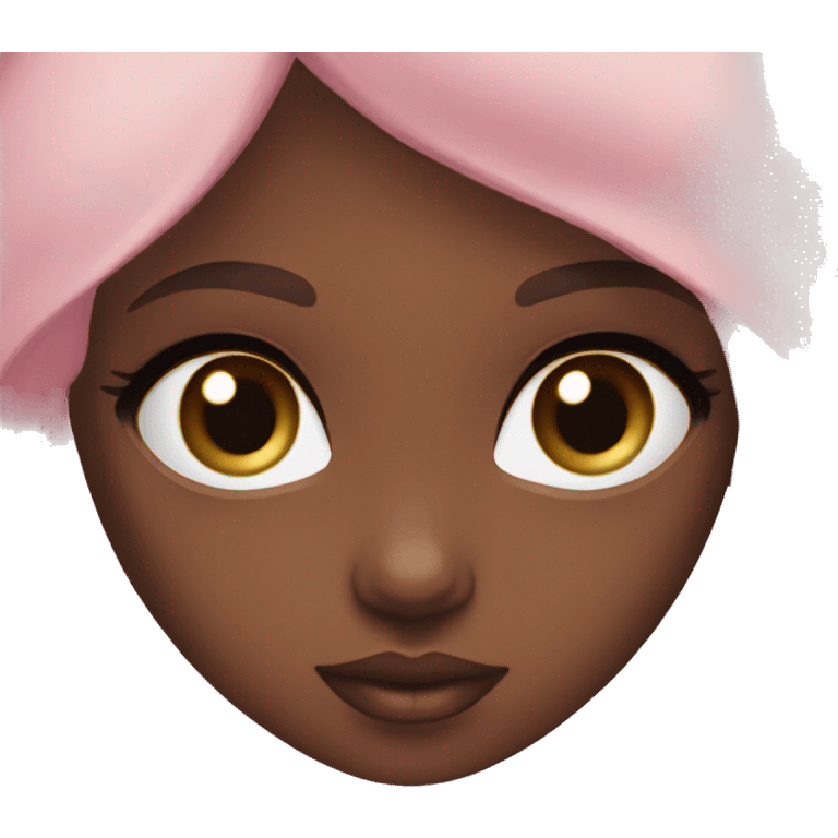 deep brown doll eyes, long straight brown hair, feminine, pink, girl, angelic emoji