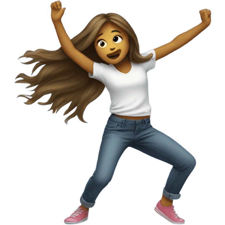 Long haired girl doing the dab emoji