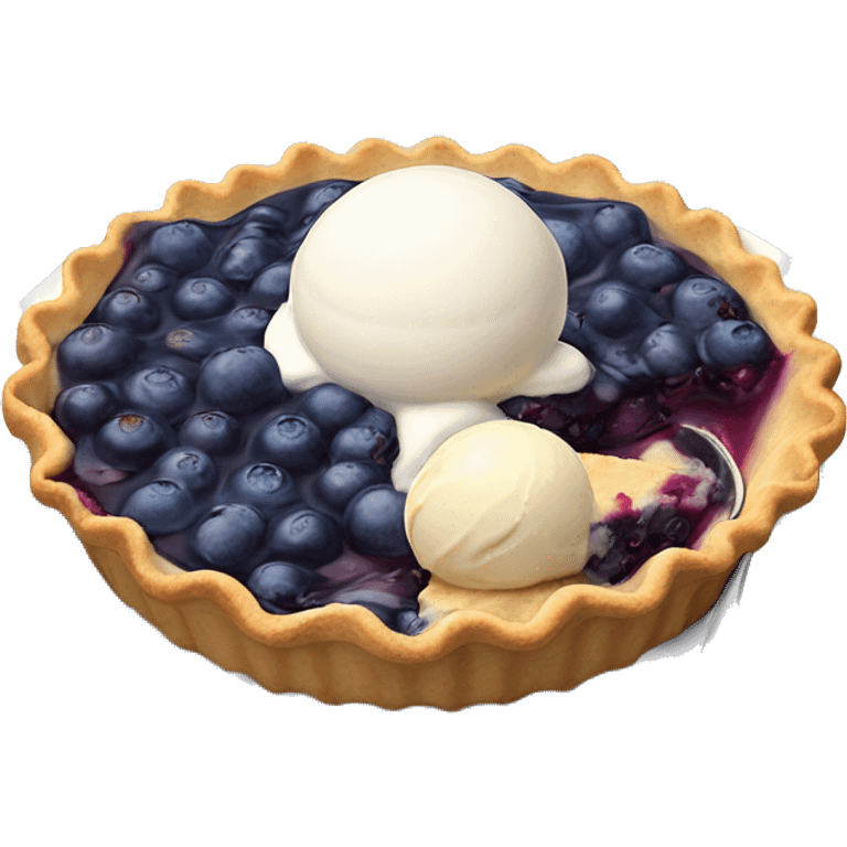 Blueberry cobbler pie with a scoop of ice cream on plate  emoji