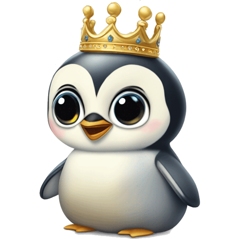 skinny cute baby emperor penguin wearing royal crown emoji