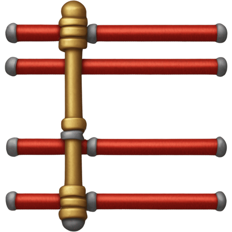 Un bâton en métal rouge, deux sections sont dorées et texturées. emoji