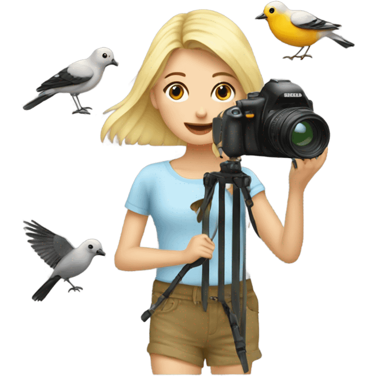 Blonde Girl with camera taking pictures of birds emoji