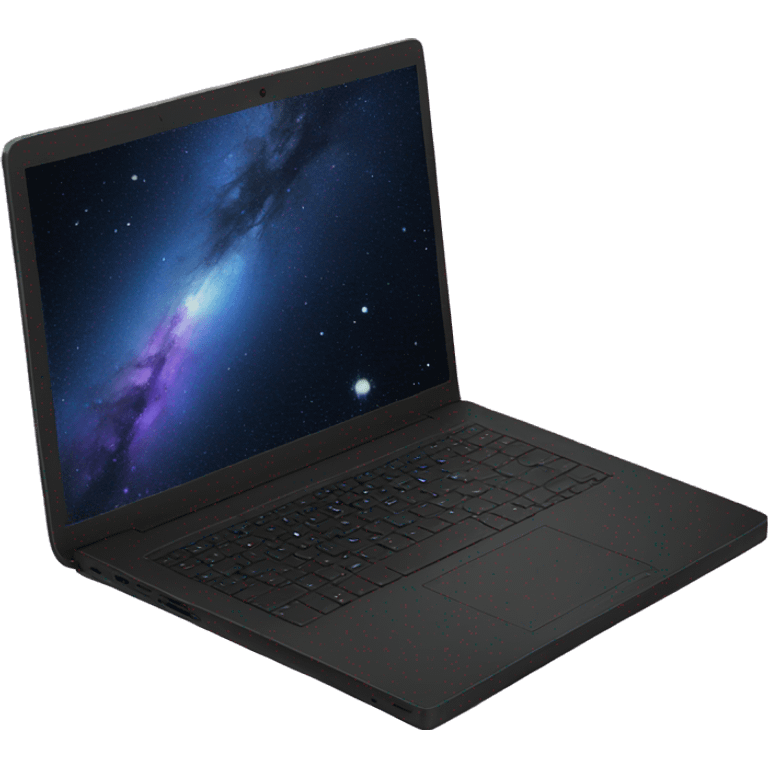 black laptop with galaxy wallpaper emoji