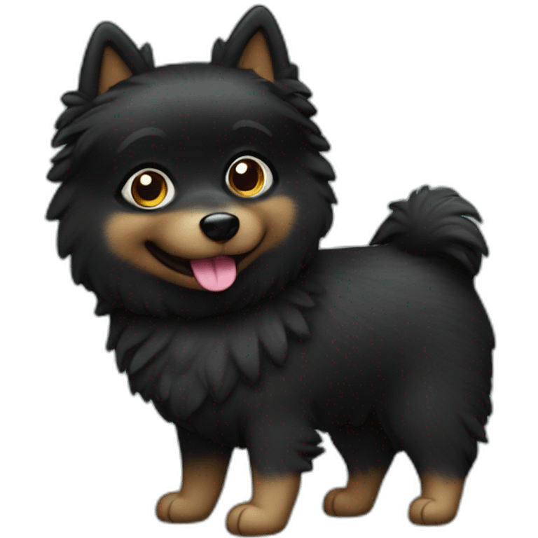 Little black spitz with toy emoji