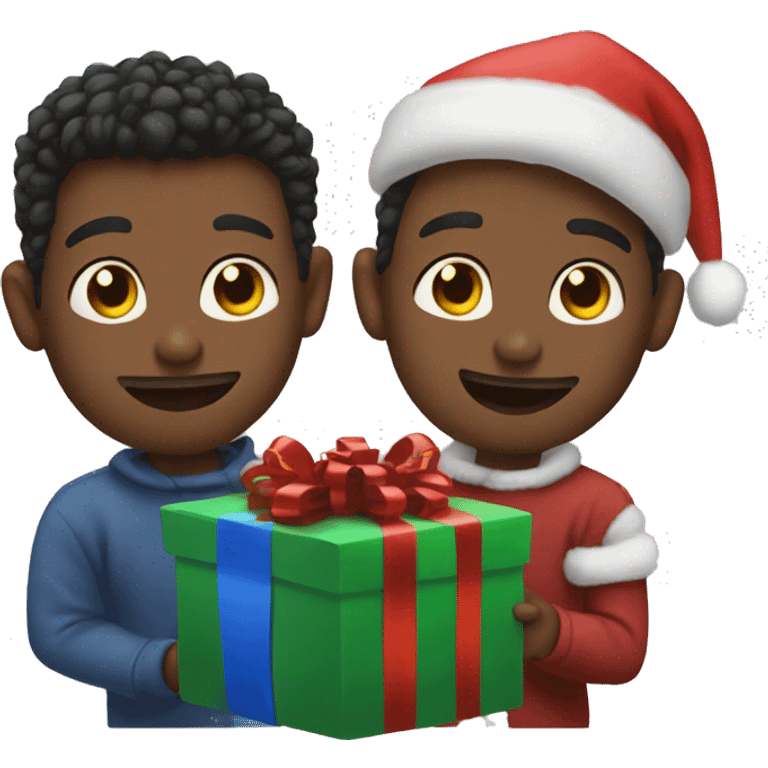 Two boyfriends opening Xmas presents emoji