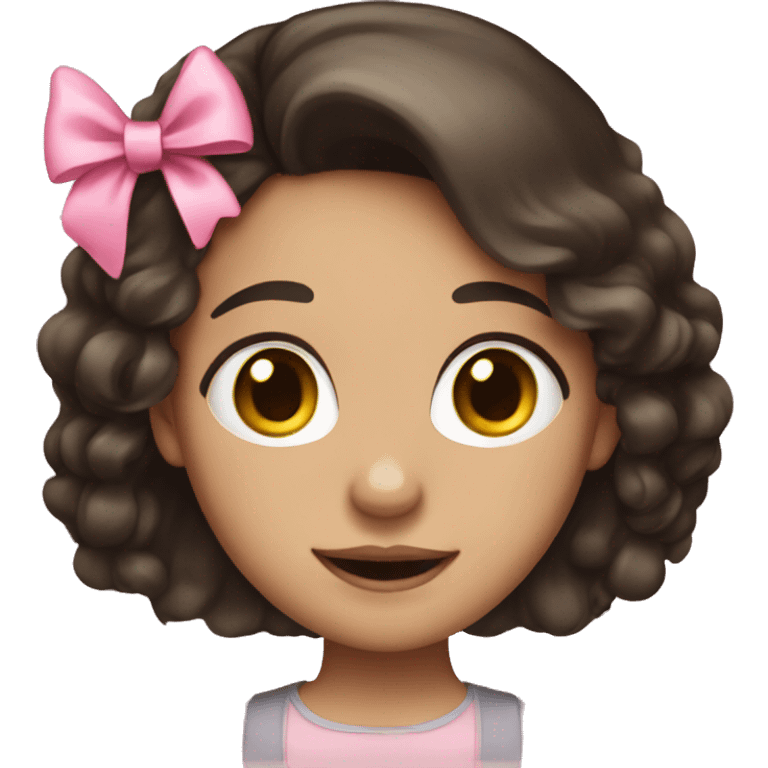 A girl with dark brown hair and a pink bow emoji