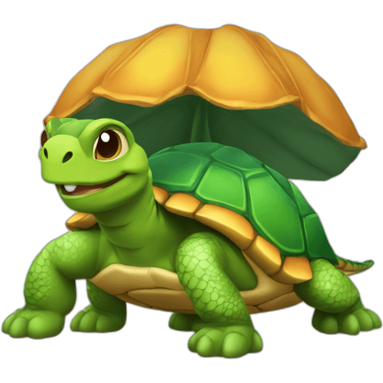 Ça sur une tortue qui est sur un dragon emoji