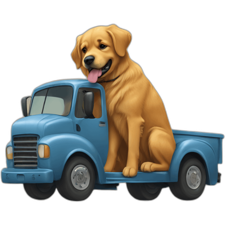 Golden retriever hugging rottweiller in a moving truck emoji