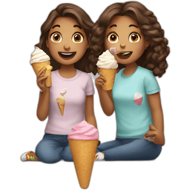 two girls eating icecream from one cup emoji