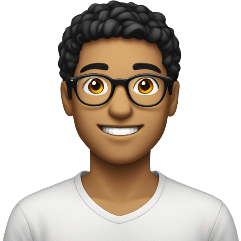 younman of about 20 years old programador with circular glasses, smiling, black hair medium emoji