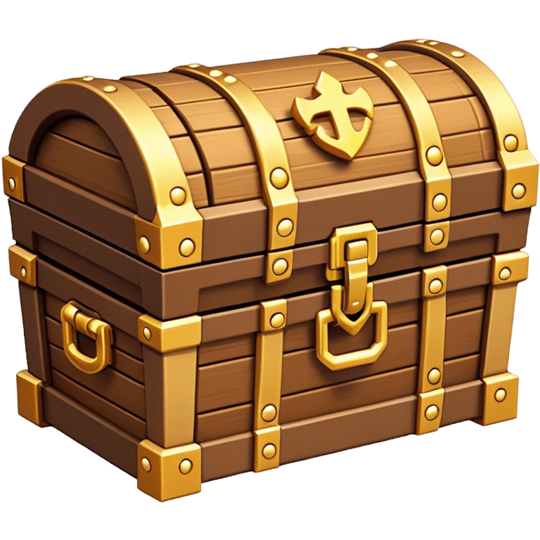 Clash of Clans aesthetic: Cinematic Playful Pixel 3D Treasure Chest Portrait Emoji, rendered in a 3D vector-style similar to standard emojis with minimal shading and bold, simplified shapes. A compact, distinct form with signature details, softly glowing with a pixelated adventure charm. Simplified yet unmistakably iconic, highly detailed and consistent, glowing with a soft radiance and high shine. Stylized with a touch of classic pixel-art charm and a soft glowing outline, capturing the essence of a beloved gaming relic with a friendly, playful manner! emoji