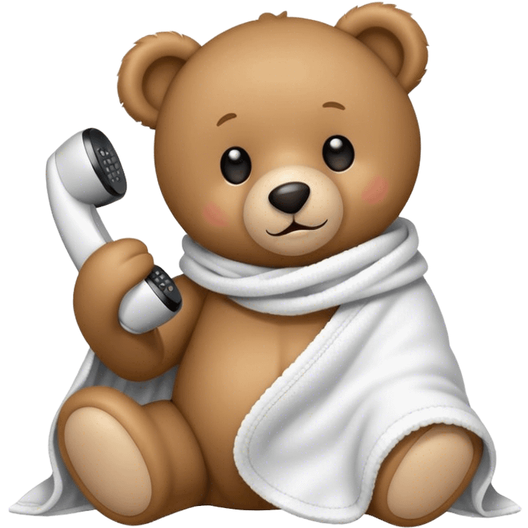 teddy bear cozy in blanket phone call emoji