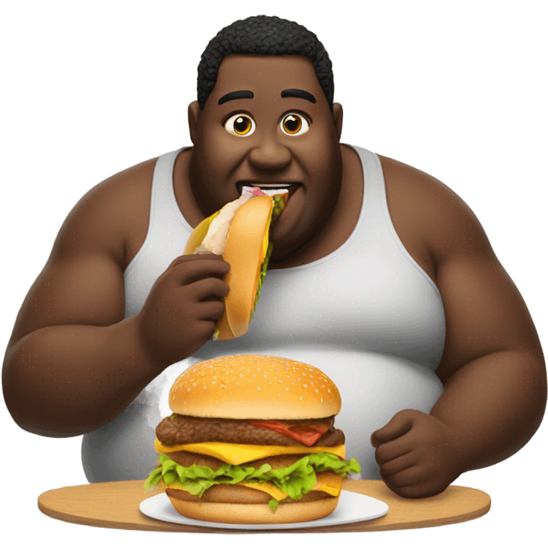 Fat black man eating burger emoji