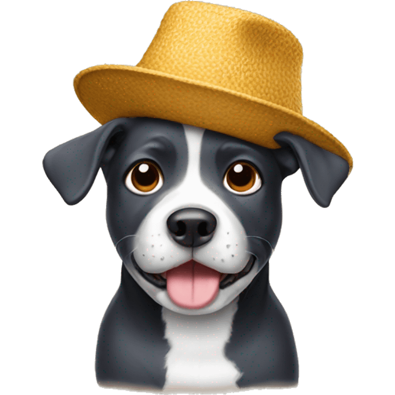 Dog wearing a funny hat emoji