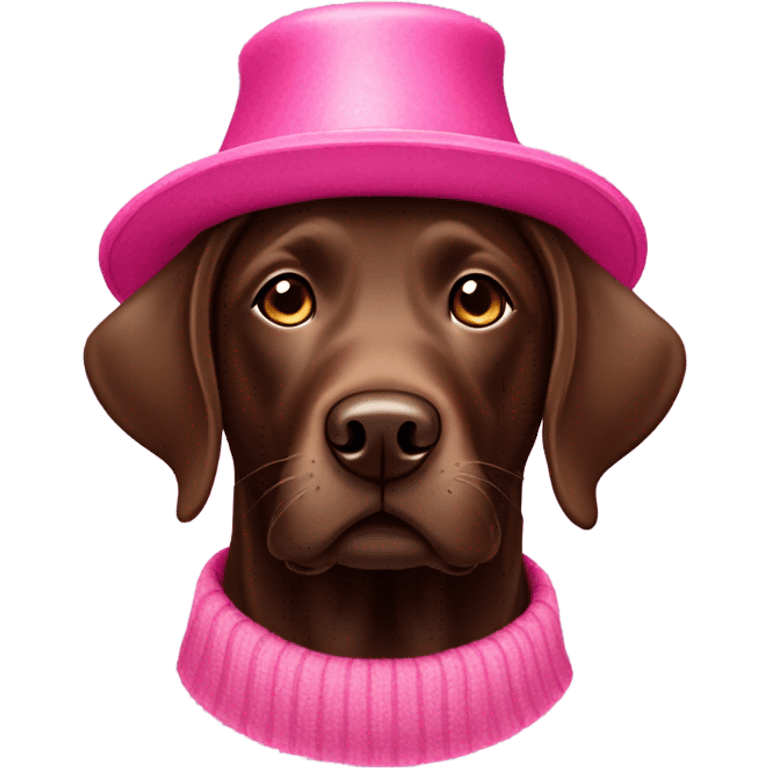 chocolate lab with a pink hat emoji