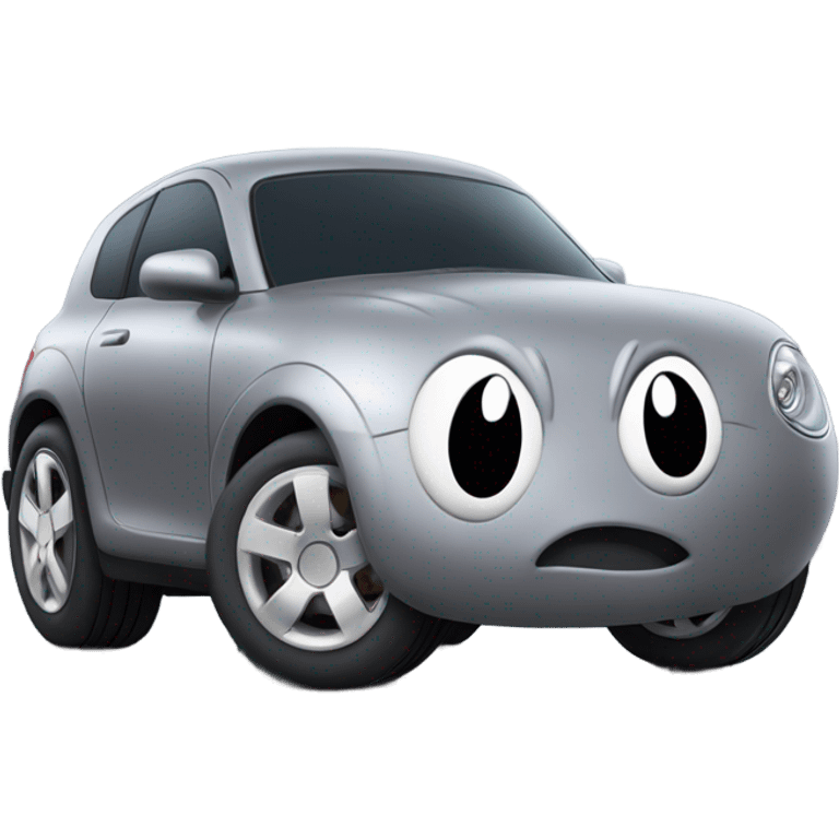 Metal cute mad Kirby bubble Gray ball driving on car wheels with mad eyebrows game emoji