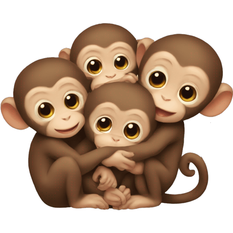 three baby monkeys hugging  emoji