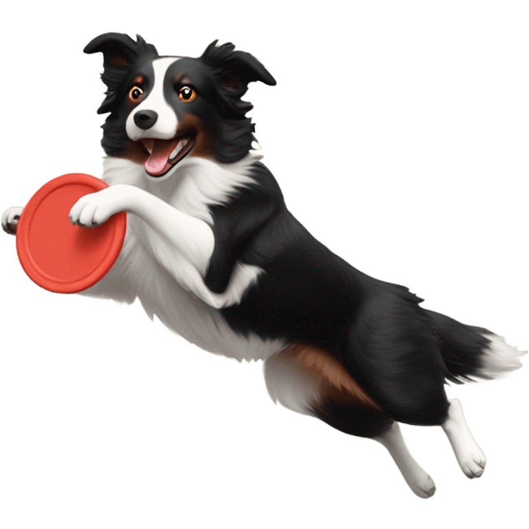 Red border collie catching frisbee in the air emoji