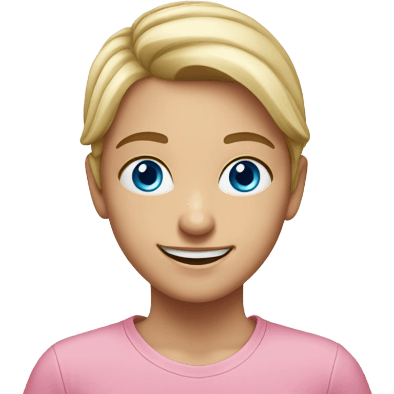 smiling girl in pink shirt with blue eyes emoji