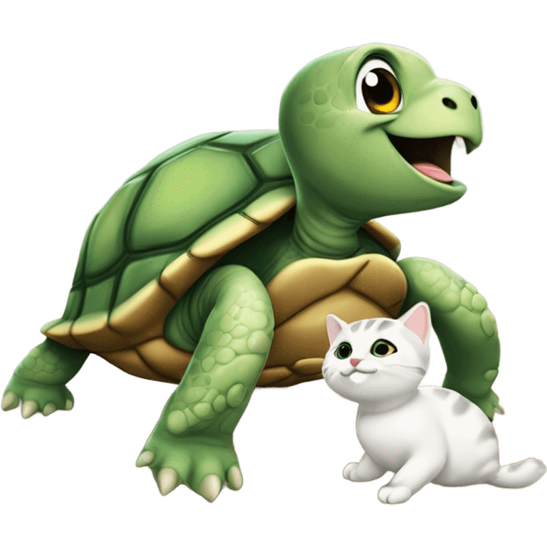 Turtle on its back, getting tickled by a cat￼ emoji