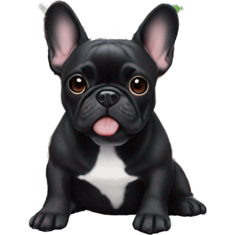 Black French bulldog in gingerbread house emoji