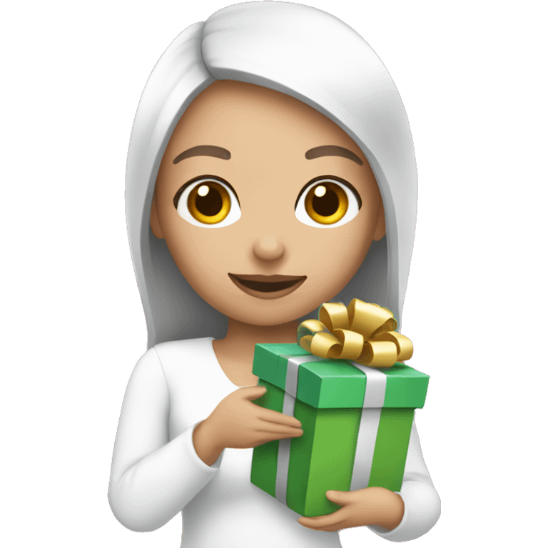 white scene girl holding gifts in her hands emoji