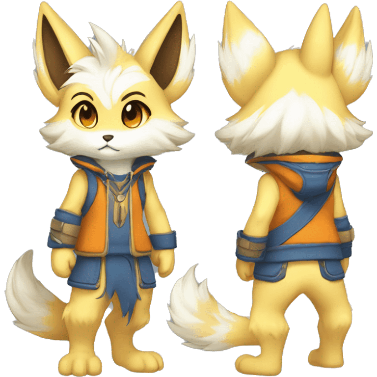 Anthro-Edgy-Cool-Blue-Yellow-Beige-Orange-Contrast-Colors-Fantasy-Fur-Sona-Chibi-Shiny-Fakémon-Hybrid full body emoji