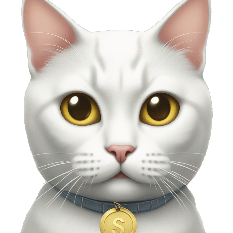 White British cat with dollars emoji