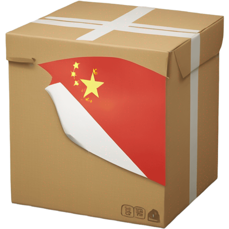 a big sized box with a mark of flag of china, 30 degree rotated to the left emoji