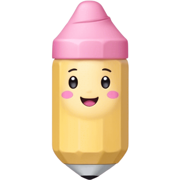 Cute Kawaii Fat Pencil, round and chunky, soft pastel yellow with a cute eraser cap, tiny winking face, glowing highlights, cheerful and ready for doodles! emoji