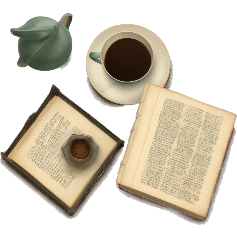 vintage tray with book and coffee  emoji