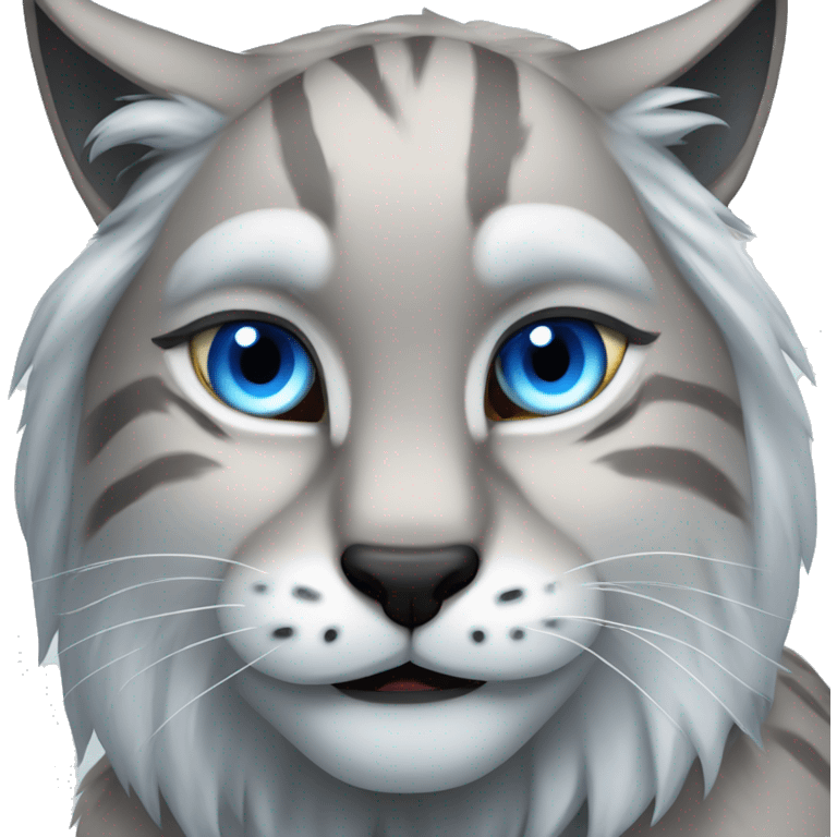 Grey lynx blue eyes growling fangs emoji