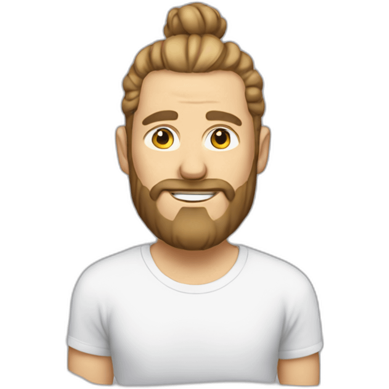 white man with man bun and beard with t shirt emoji