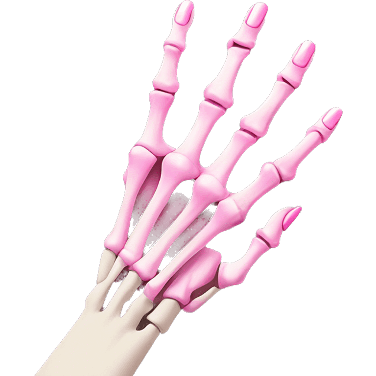 Skeleton hand 5 fingers with pink polish nails minimalistic  emoji