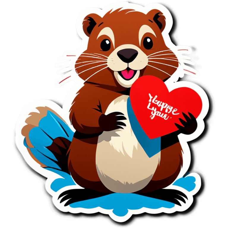 A beaver is holding a Valentine. emoji