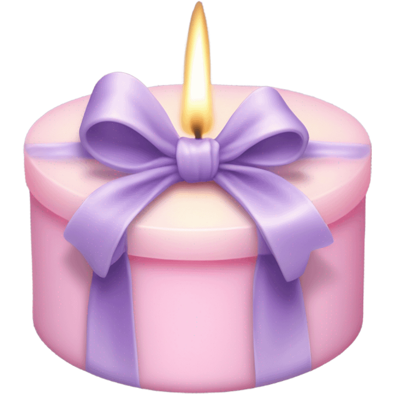 A pastel pink candle wrapped with a delicate lavender satin bow, glowing softly. emoji