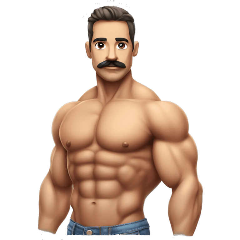 Muscular gay bodybuilder with mustache bikini realistic emoji