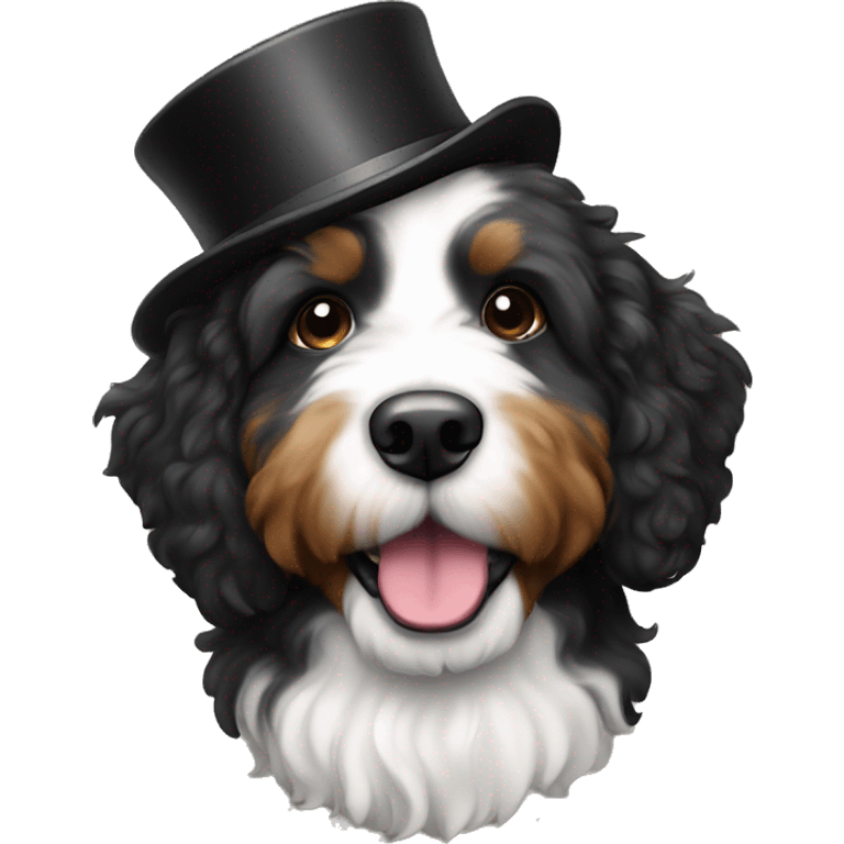 Bernedoodle with top hat emoji