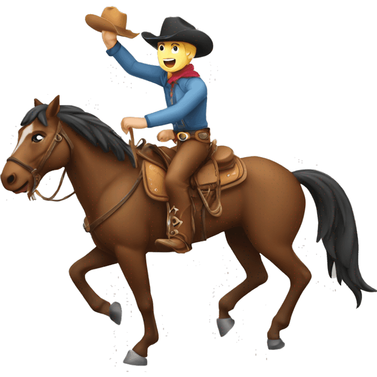 Caucasian Cowboy riding horse happy cheering emoji