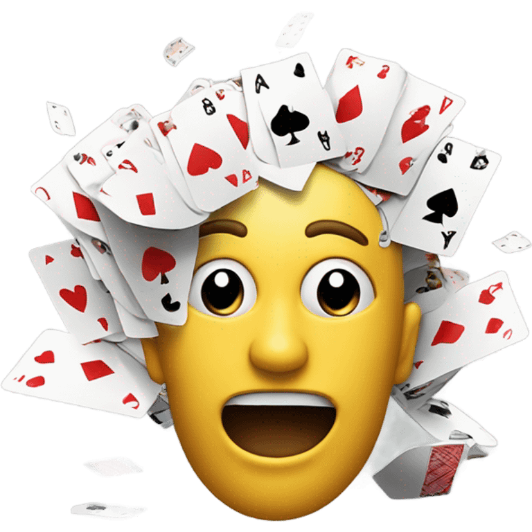 Head exploding with poker cards coming out the top emoji