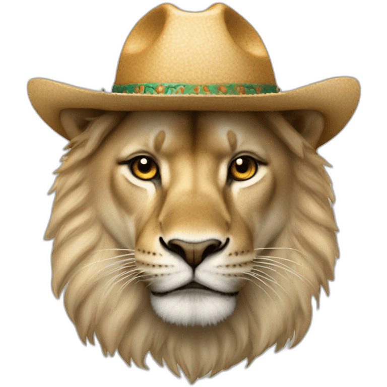 un leon con sombrero al lado de una fotocopiadora emoji