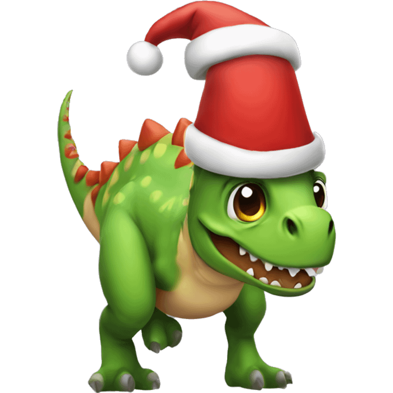 Dinosaur with Christmas hat emoji