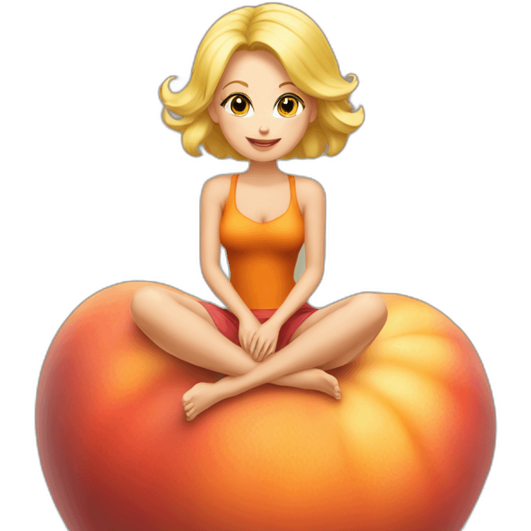 beautiful blonde sitting on a giant peach emoji