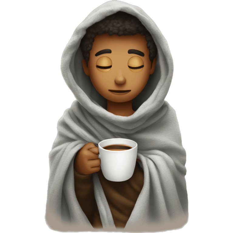 Boy inside a blanket sipping coffee eyes closed emoji