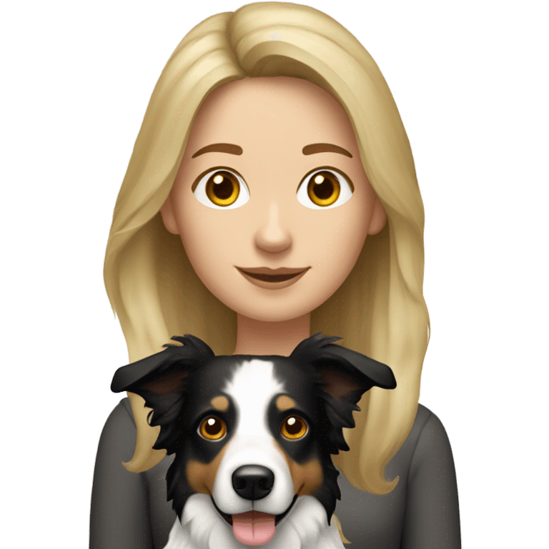 Dark blonde haired  woman with border collie dog emoji