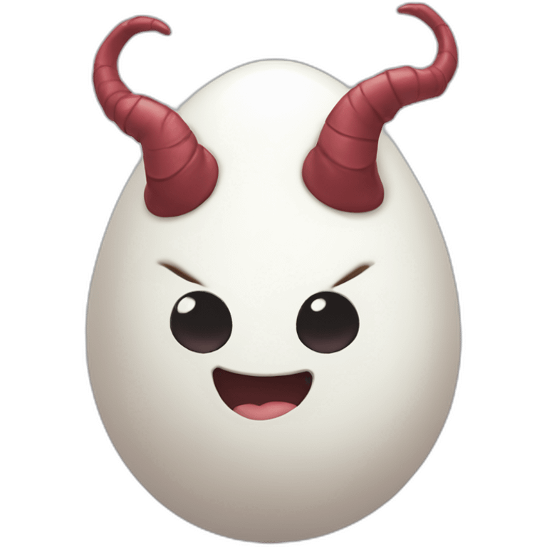 White egg. Lying in his underpants. One arm supports the head, the other holds the floor. The face is playful, there are demon horns on the head. emoji