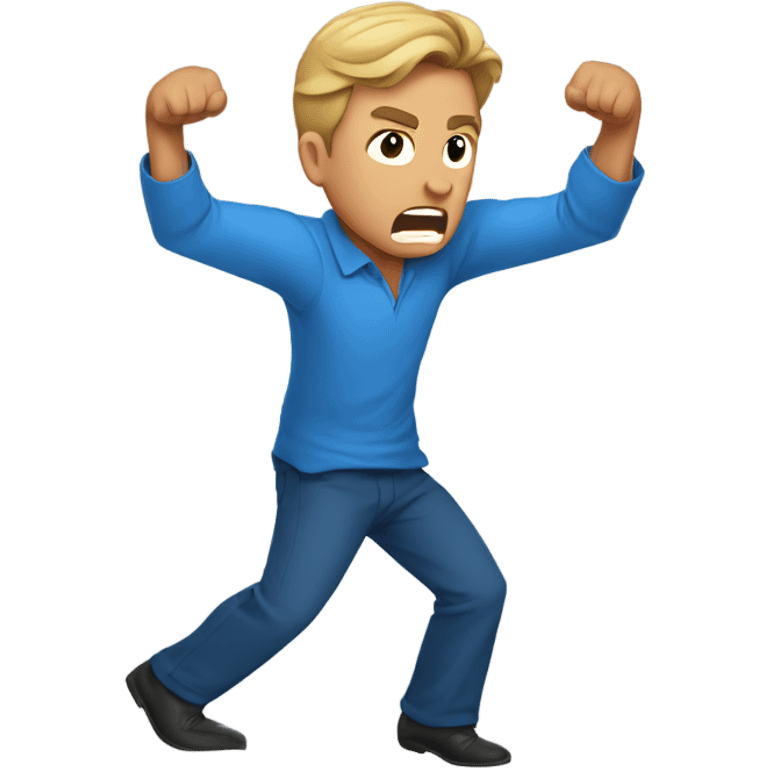 Man in blue shirt fighting emoji